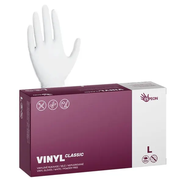 Vinylové rukavice Espeon Vinyl Classic - 100 ks, bílé, nepudrované, velikost L (100044)