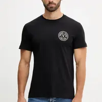 Bavlněné tričko Versace Jeans Couture pánské, černá barva, s aplikací, 79GAHT00 CJ00T