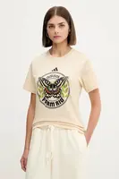 Bavlněné tričko adidas x Farm Rio dámské, béžová barva, JL8614