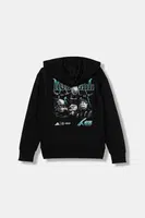 Dětská mikina adidas Performance MERCEDES černá barva, s kapucí, s potiskem, KD7308