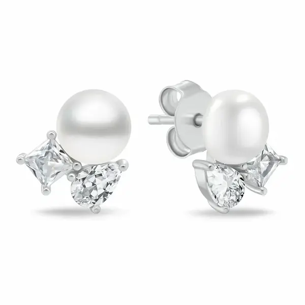 Brilio Silver Něžné stříbrné náušnice s čirými zirkony a perlou EA1190W