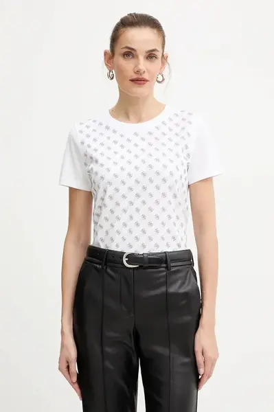 Bavlněné tričko Guess dámské, bílá barva, W5BI21 I3Z14