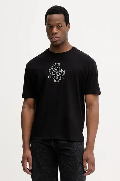 Bavlněné tričko Guess pánské, černá barva, s potiskem, M5BI76 I3Z14