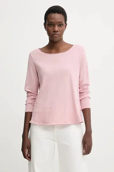 Bavlněné tričko s dlouhým rukávem Marc O'Polo růžová barva, 5000009292