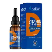 NATIOS Vegan Vitamin D3 & K2 (MK-7), 1000 IU & 50 mcg, Kapky v MCT oleji 30 ml