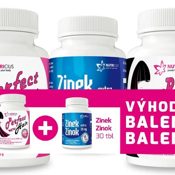 Nutricius Perfect HAIR new-methionin 2x100 tablet + Zinek Extra 25 mg 30 tablet dárkové balení