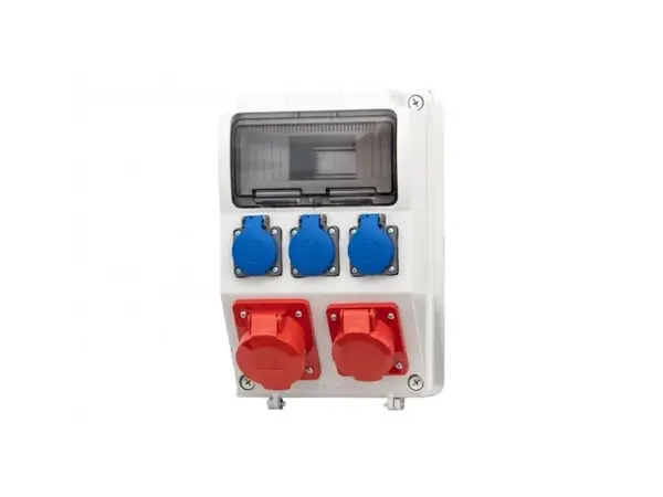 Zásuvková skříň 9M 32A 5p, 16A 5p, 3x230V - 9 modulů s jističi a chráničem - 6kA