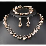Alloy Crystal Rhinestone & Plastic Pearl Leaf Link Chain Necklaces & Bracelets & Stud Dangle Earrings Sets
