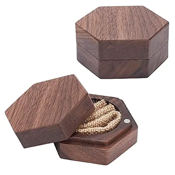 Hexagon Wooden Finger Ring Boxes