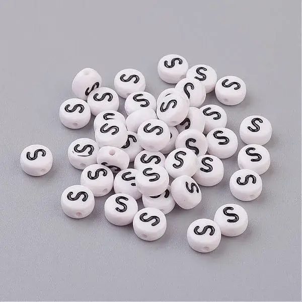 Flat Round with Letter S Acrylic Beads