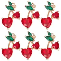 8Pcs Brass Dark Red & Green Cubic Zirconia Pendants