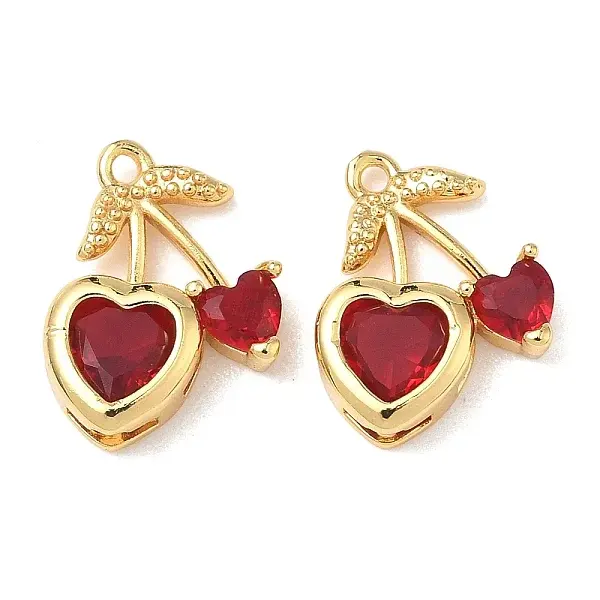 Brass Micro Pave Red Cubic Zirconia Charms