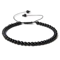 Adjustable Women's Black Agate Beaded Bracelet