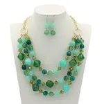 Alloy & Resin Beaded Multilayer Necklaces & Dangle Earrings Sets