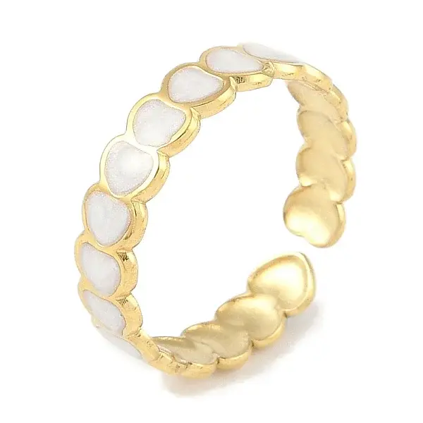 Ion Plating(IP) 304 Stainless Steel Enamel Heart Cuff Finger Rings