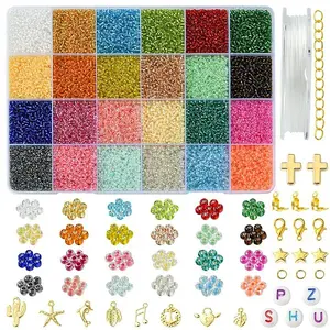 DIY Round Glass Seed Beads & Alloy Charms Bracelet Making Kits