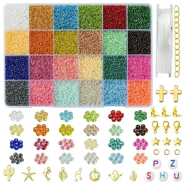 DIY Round Glass Seed Beads & Alloy Charms Bracelet Making Kits