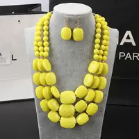 Bohemian Style Acrylic Faceted Rectangle Beaded Multilayer Necklaces & Dangle Earrings Sets