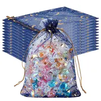 50Pcs Gold Stamping Moon & Star Organza Drawstring Gift Storage Bags