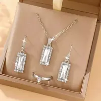 Alloy Rhinestone Rectangle Dangle Earrings & Pendant Necklaces & Rings for Women