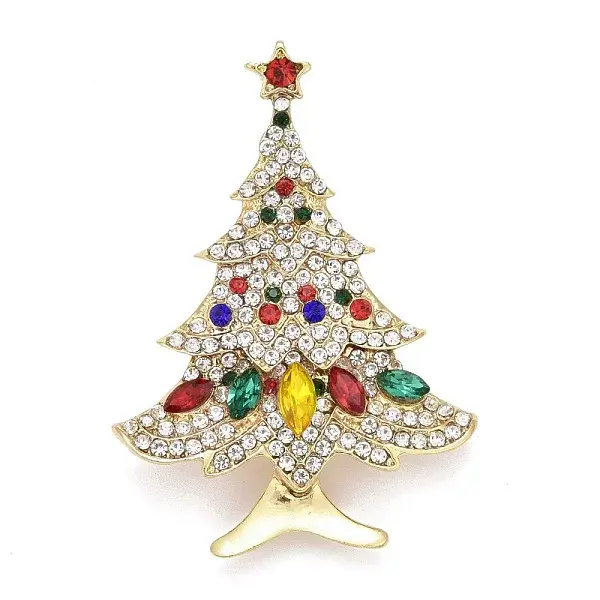Colorful Christmas Tree Rhinestone Brooch