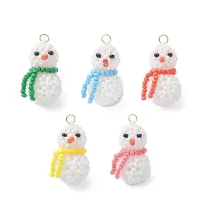 Glass Seed Beaded Snowman Pendants
