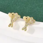 Brass Micro Pave Clear Cubic Zirconia Heart Stud Earrings