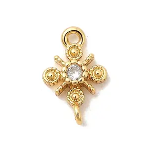 Brass Pave Clear Cubic Zirconia Snowflake Connector Charms