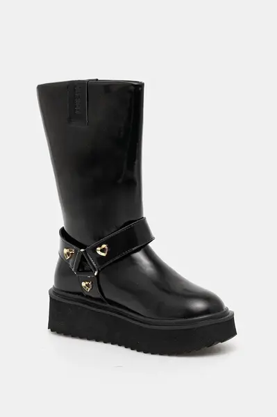 Kožené kotníkové boty Love Moschino dámské, černá barva, na platformě, JA24476I0NJD0000