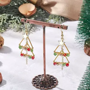 Brass Shell Pearl Bead Dangle Earrings