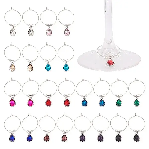24Pcs 12 Colors Brass Wine Glass Charms