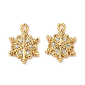 Christmas Brass Micro Pave Clear Cubic Zirconia Charms
