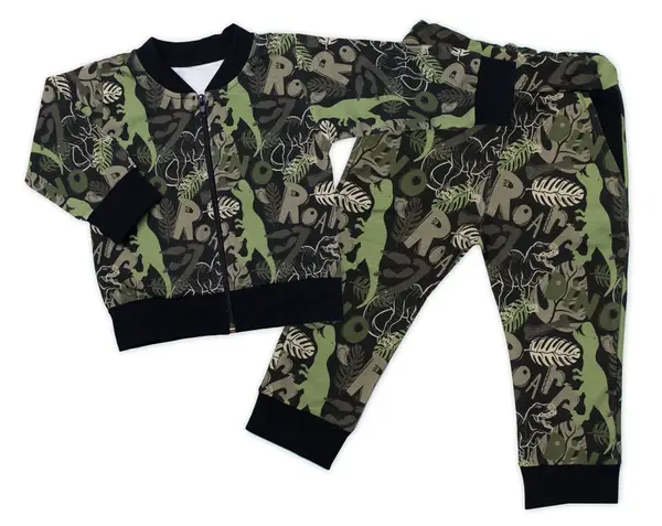 g-baby Stylová bavlněná tepláková souprava , Dino - khaki/černá, vel. 86