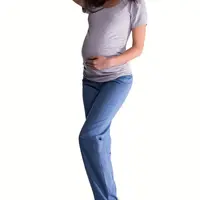 bemaamaa Bavlněné, těhotenské kalhoty s regulovatelným pásem - sv. modré, vel. XXL