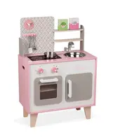 Drevená kuchynka Macaron - ružová biela s príslušenstvom