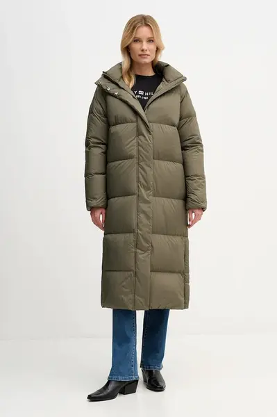Péřová bunda Tommy Hilfiger zelená barva, zimní, WW0WW46536