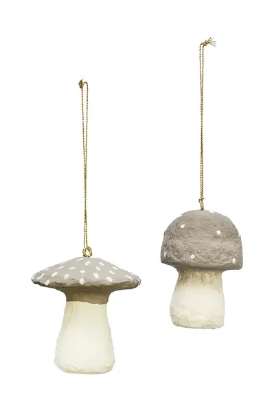 Sada vánočních přívěsků Madam Stoltz 7,5 cm 3-pack šedá barva