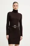 Šaty z vlněné směsi Morgan hnědá barva, mini, přiléhavé, RMCAFE