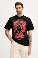 Bavlněné tričko United Colors of Benetton x Stranger Things pánské, černá barva, s potiskem, 3BL0U10BB