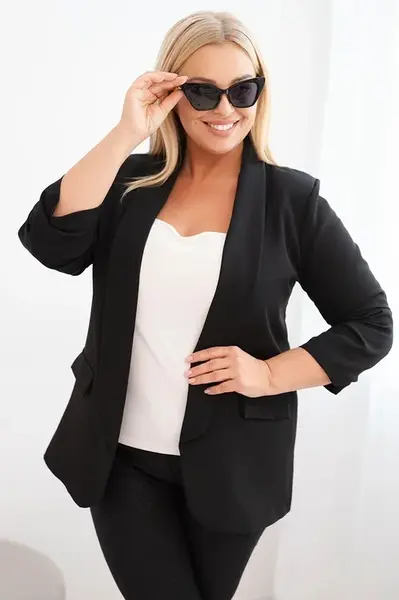 Kesi Włoski Dámska sako Plus Size bez zapínania s podšívkou XL/2XL čierna