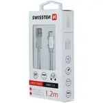 Kabel datový Swissten Textile USB / USB-C 1.2 m stříbrný