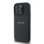 Zadní kryt Guess PU Grained Classic Logo MagSafe pro Apple iPhone 16 Pro, černá
