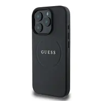Zadní kryt Guess PU Grained Classic Logo MagSafe pro Apple iPhone 16 Pro, černá