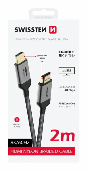 Swissten HDMI/HDMI 8K 60Hz 2m Nylon