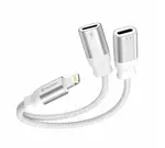 Nabíjecí audio adaptér Swissten Textile lightning (samec) / 2x lightning (samice) 0,12m bílá