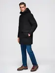 Ombre Men's parka coat with wool and hood - black