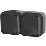 Zásuvka dvojitá na omítku Aqua Pro IP55 vodotěsná šedá kryt šedý