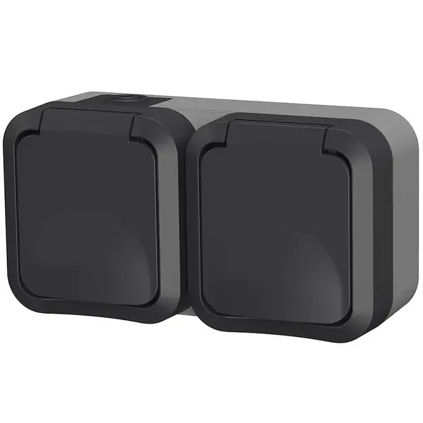 Zásuvka dvojitá na omítku Aqua Pro IP55 vodotěsná šedá kryt šedý