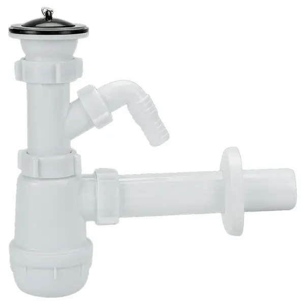 Drezový sifón Ø 50 mm fľaškový kovové sitko 2-komorový vývod pre pračku/umývačku riadu 1231