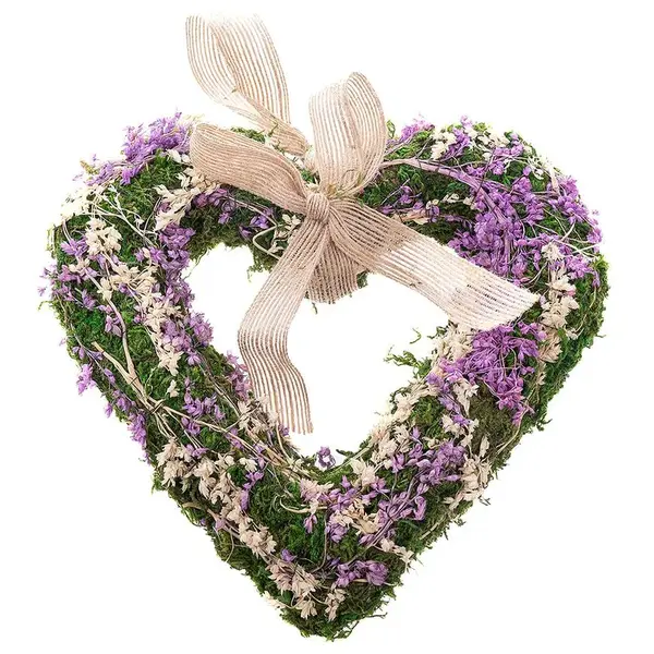 Závěsné srdce se sušenými květy (mech) 20 cm HEA009